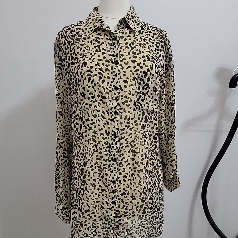 Kardashian Kollection leopard print button up shirt Size L